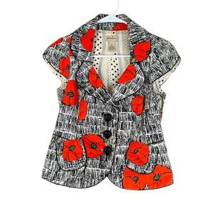 Elevenses Anthropologie Women’s 2 Scribble Poppy Jacket SS Artsy Boho Eclectic